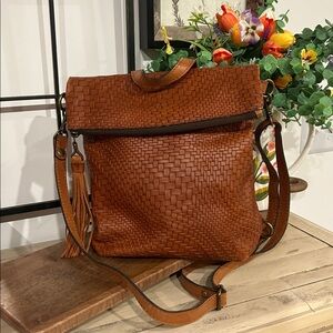 Patricia Nash Woven Leather Crossbody - Cognac Brown